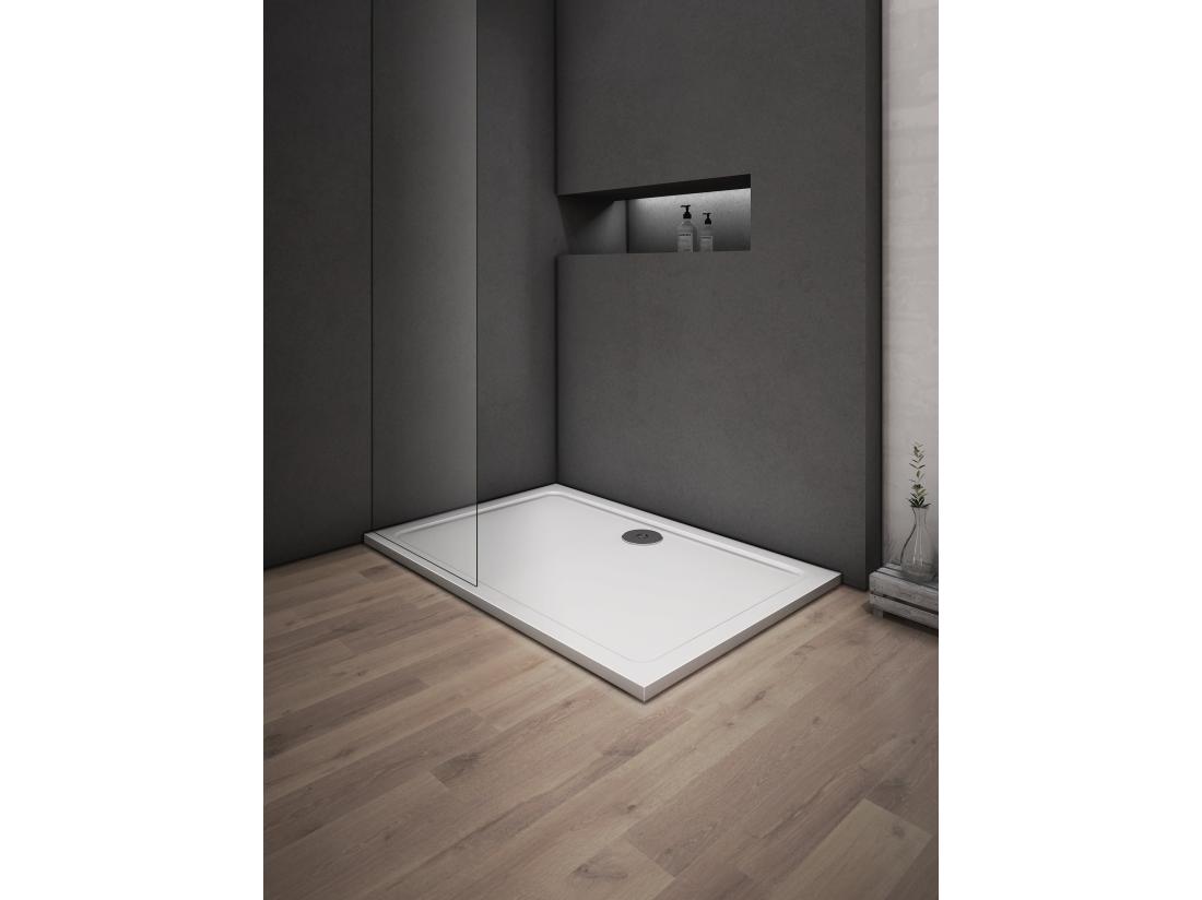 vente unique AICA Receveur de douche extra plat 120x80cm Résine et charges minérales BLANC RECTANGLE