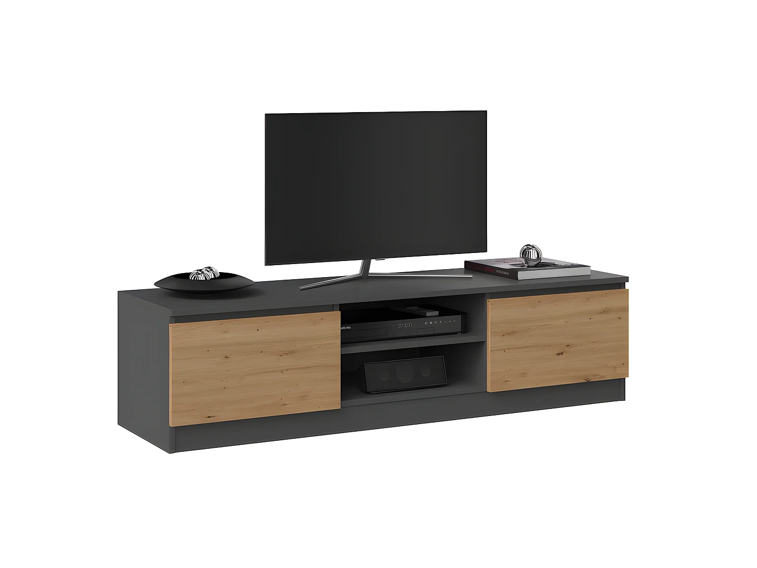 TIVOLI - Mobile TV in stile moderno - 140x40x36cm - 2 nicchie + 2 ante - Porta TV/attrezzature audio