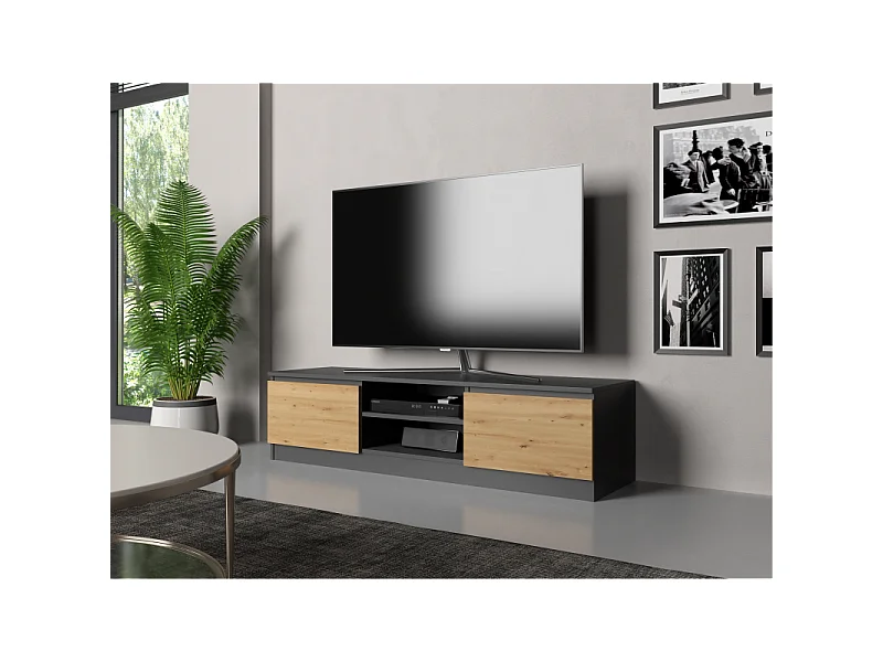 TIVOLI - Mueble de TV de estilo moderno - 140x40x36cm - 2 nichos + 2 puertas - Almacenamiento de equipos de TV/audio