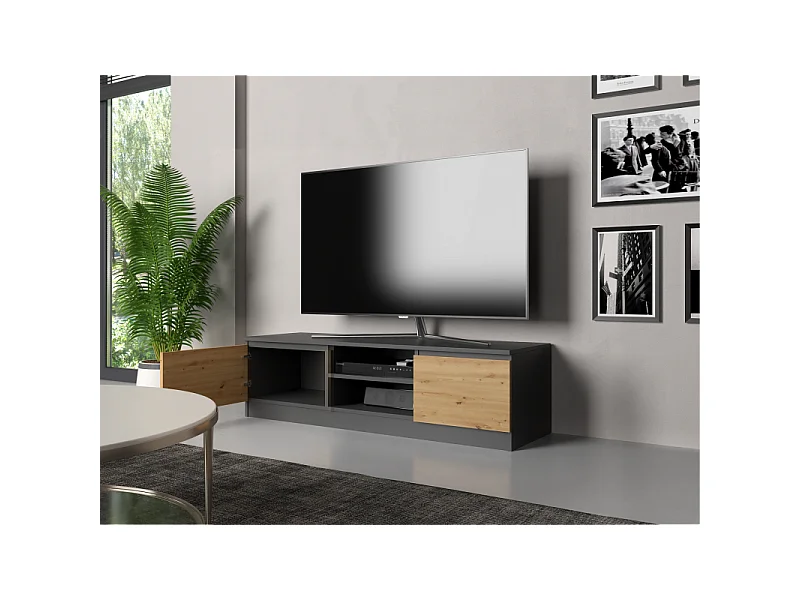 TIVOLI - Mueble de TV de estilo moderno - 140x40x36cm - 2 nichos + 2 puertas - Almacenamiento de equipos de TV/audio