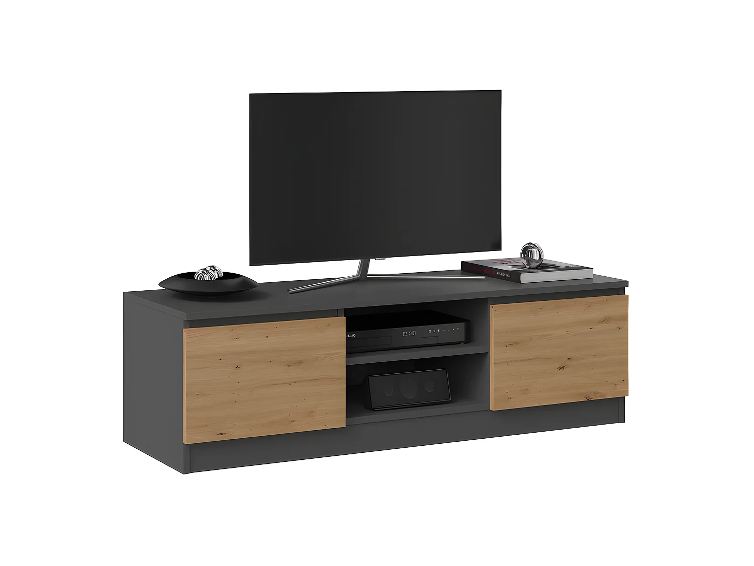 TIVOLI -  Meuble TV style moderne - 120x40x36cm - 2 niches + 2 portes - Rangement matériel télé/audio