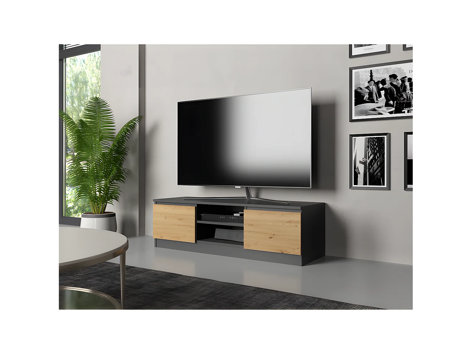 TIVOLI -  Meuble TV style moderne - 120x40x36cm - 2 niches + 2 portes - Rangement matériel télé/audio