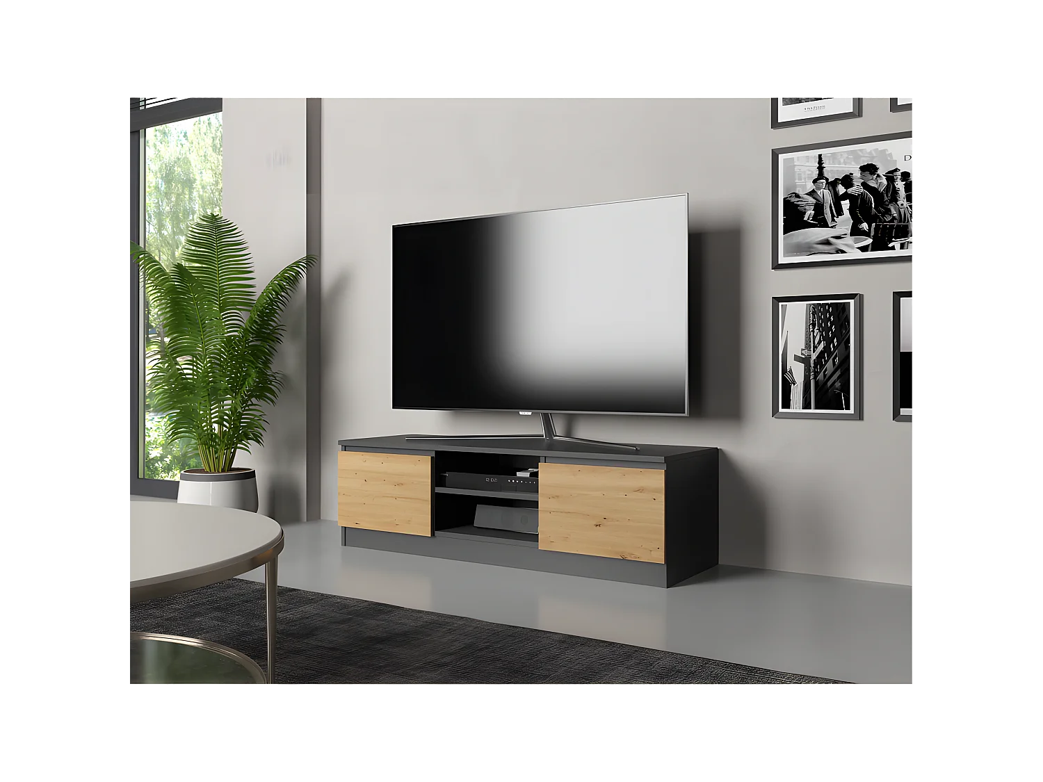 TIVOLI - Mobile TV in stile moderno - 120x40x36cm - 2 nicchie + 2 ante - Porta TV/attrezzature audio