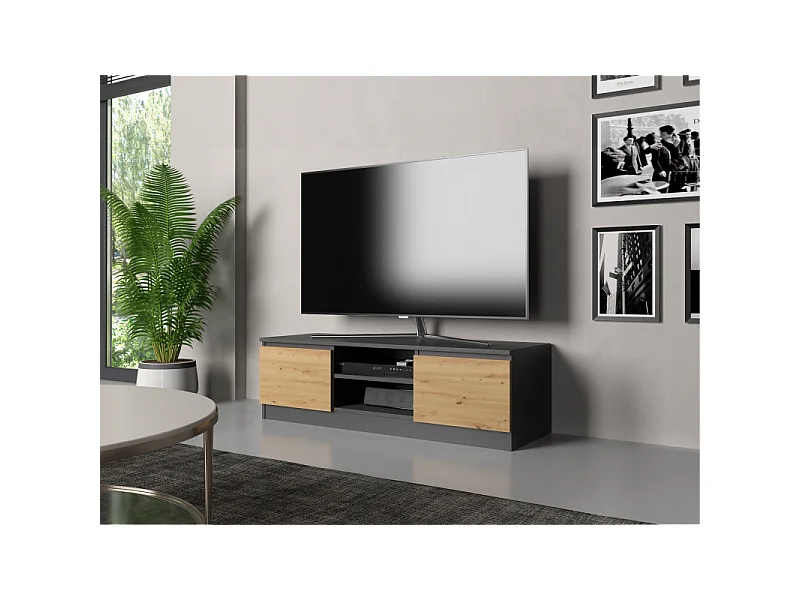TIVOLI - Mueble de TV de estilo moderno - 120x40x36cm - 2 nichos + 2 puertas - Almacenamiento de equipos de TV/audio