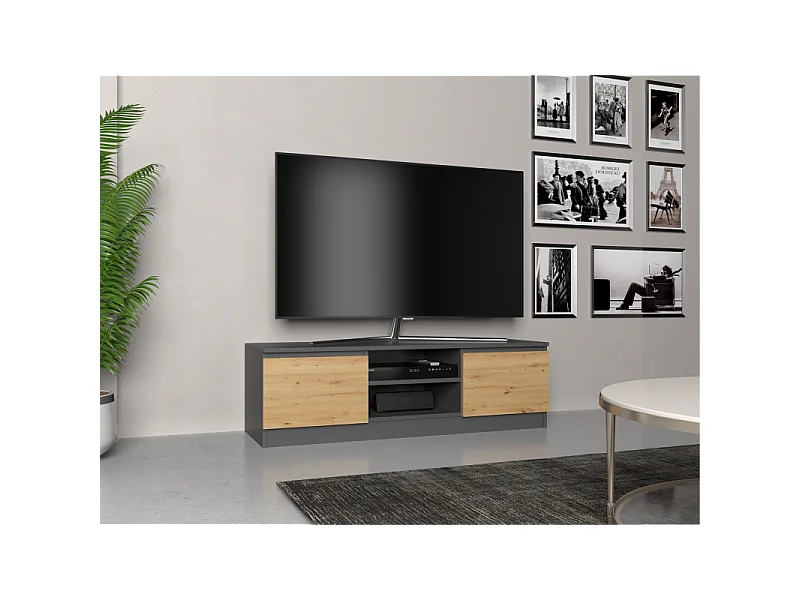TIVOLI - Mueble de TV de estilo moderno - 120x40x36cm - 2 nichos + 2 puertas - Almacenamiento de equipos de TV/audio