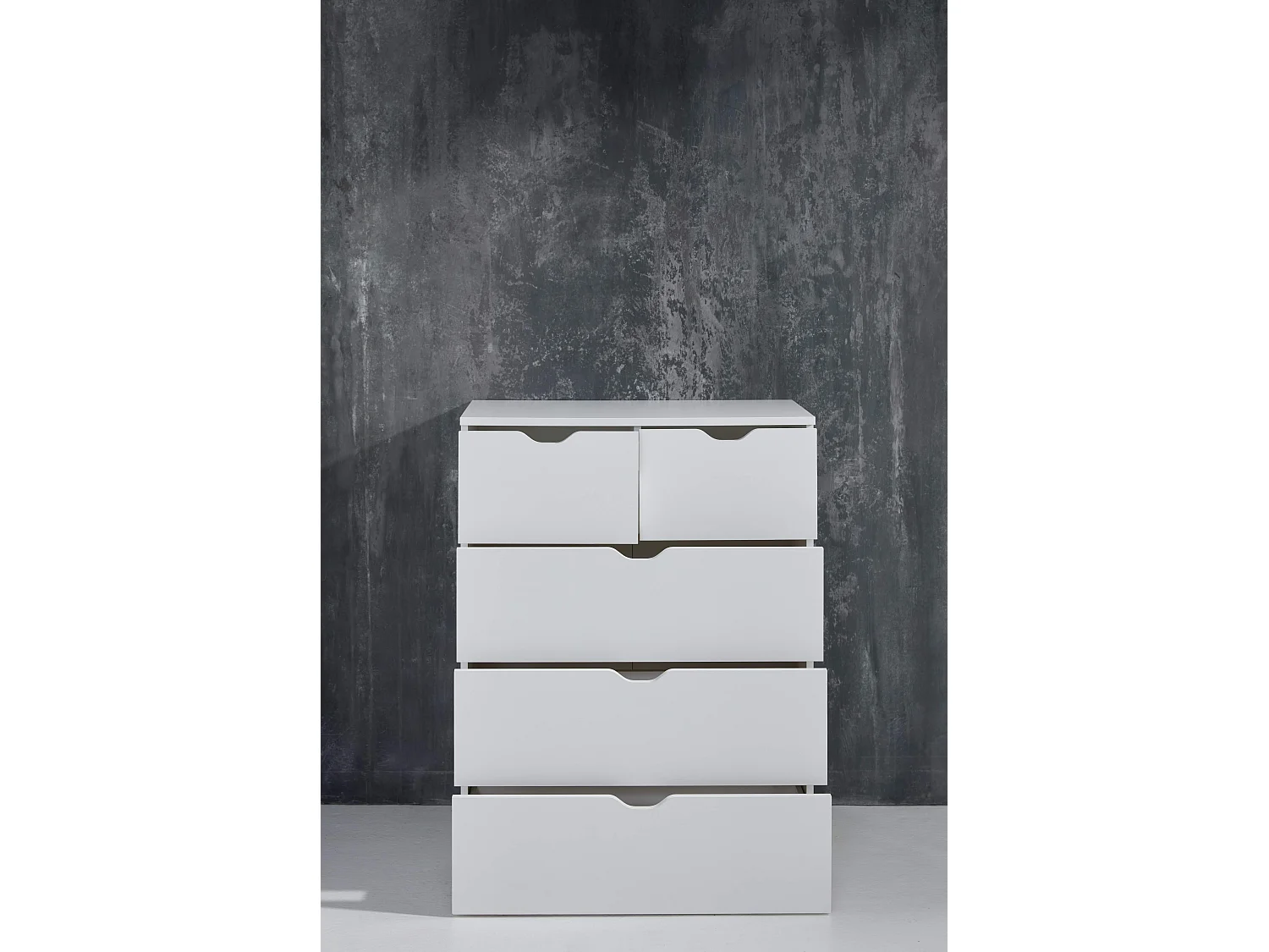 BASIX - meuble de rangement 5 tiroirs  mélaminé blanc L - H - P : 80 - 101 - 40 cm