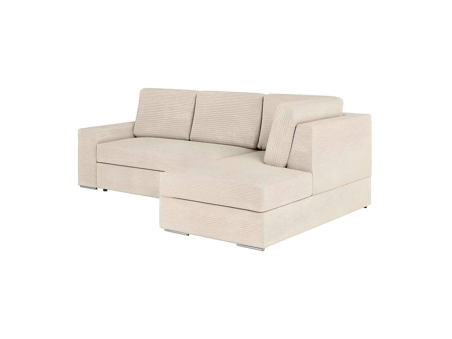 Canapé d'angle fixe ATEMIS convertible avec coffre en velours cotelé - Beige