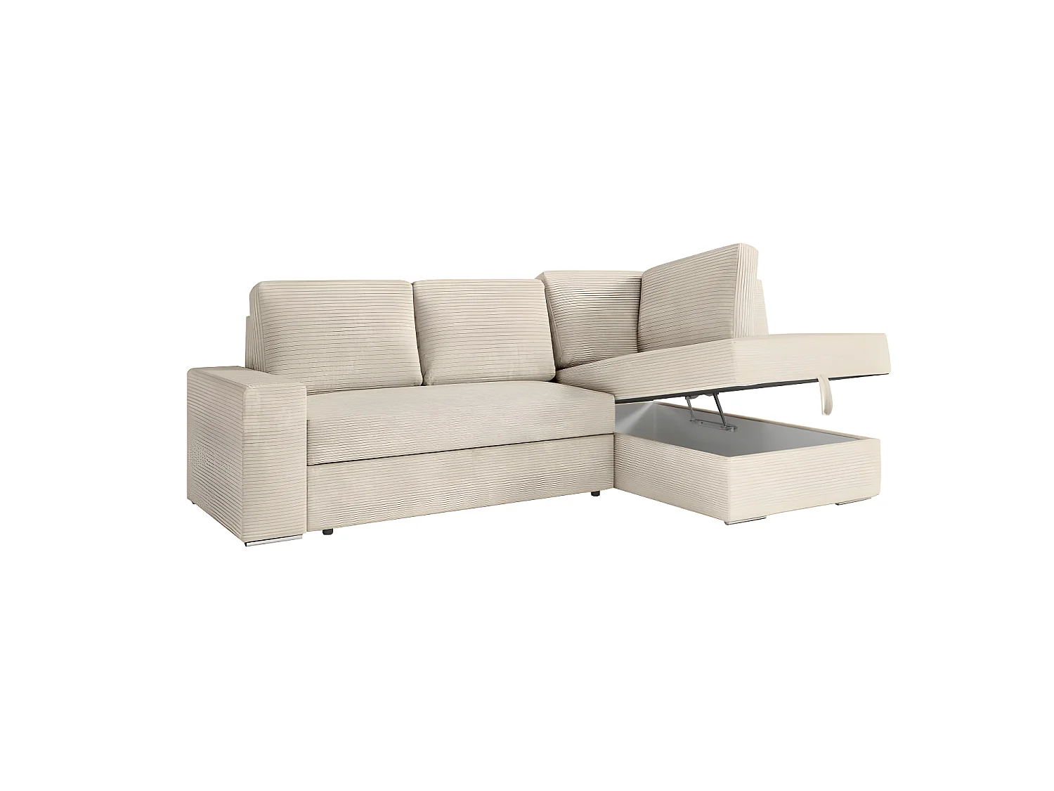 Canapé d'angle fixe ATEMIS convertible avec coffre en velours cotelé - Beige