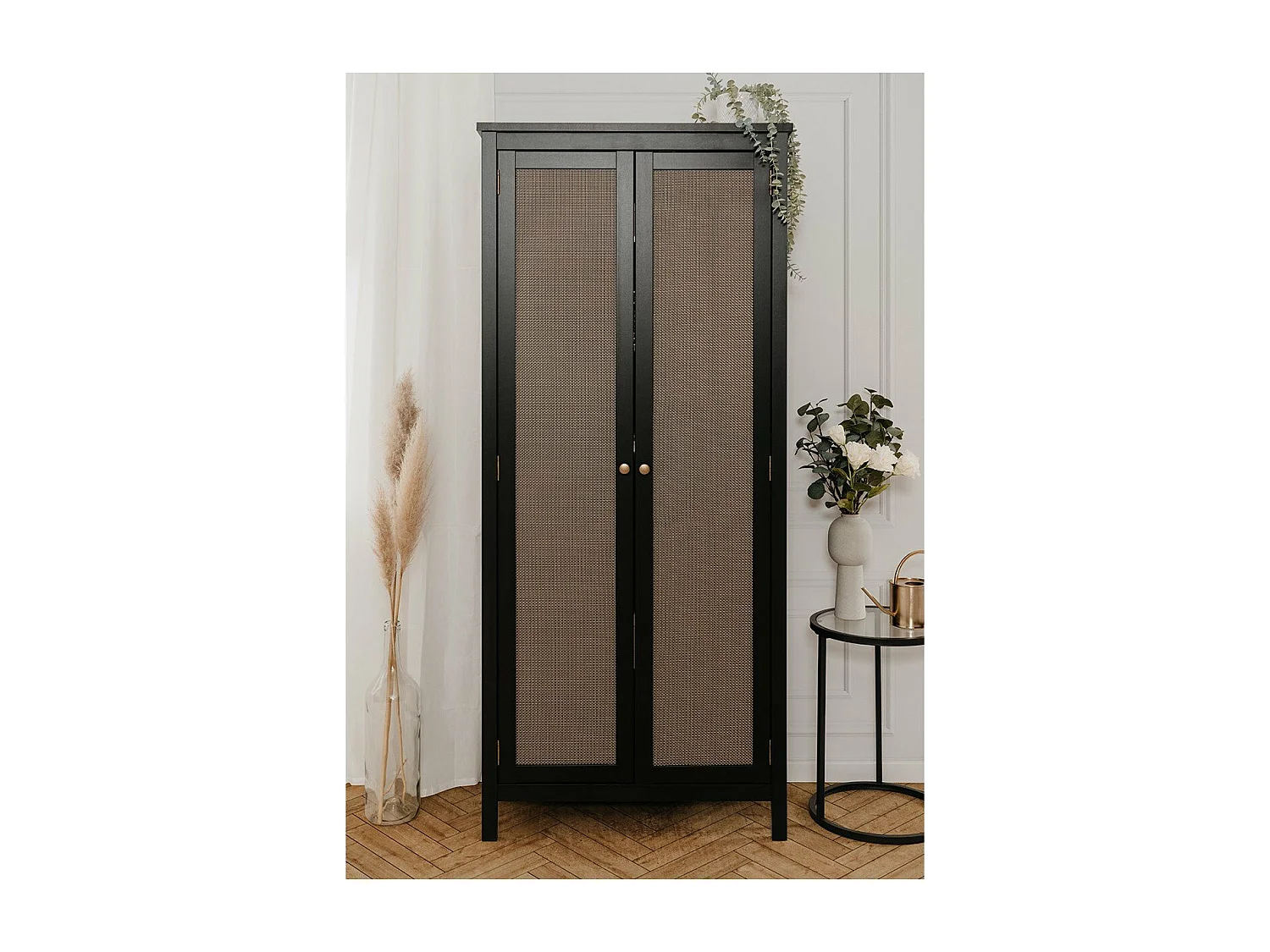 Armoire 2 Portes Noir et Effet Métal H187 cm - KRAKOW