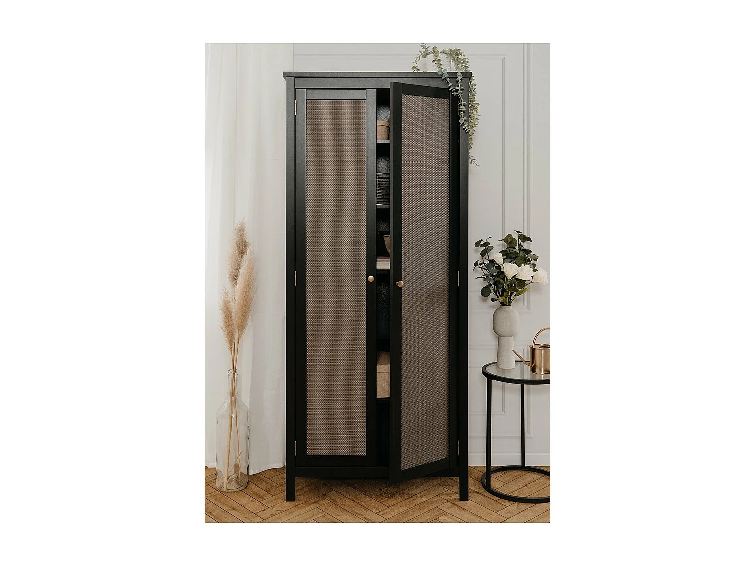 Armoire 2 Portes Noir et Effet Métal H187 cm - KRAKOW