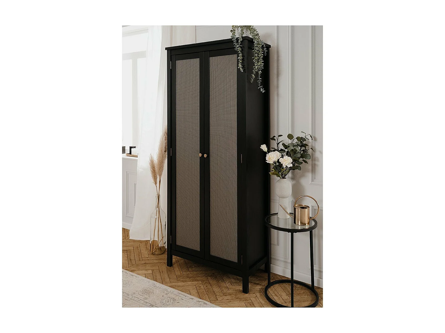 Armoire 2 Portes Noir et Effet Métal H187 cm - KRAKOW