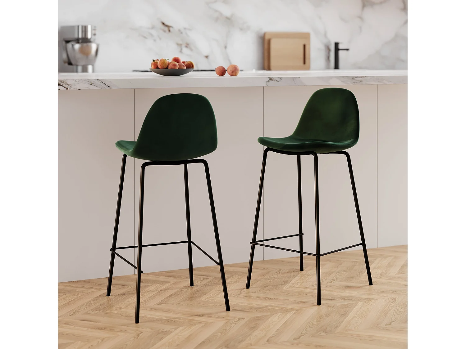 Lot de 2 chaises pour îlot central 65 cm en velours vert foncé - Henrik