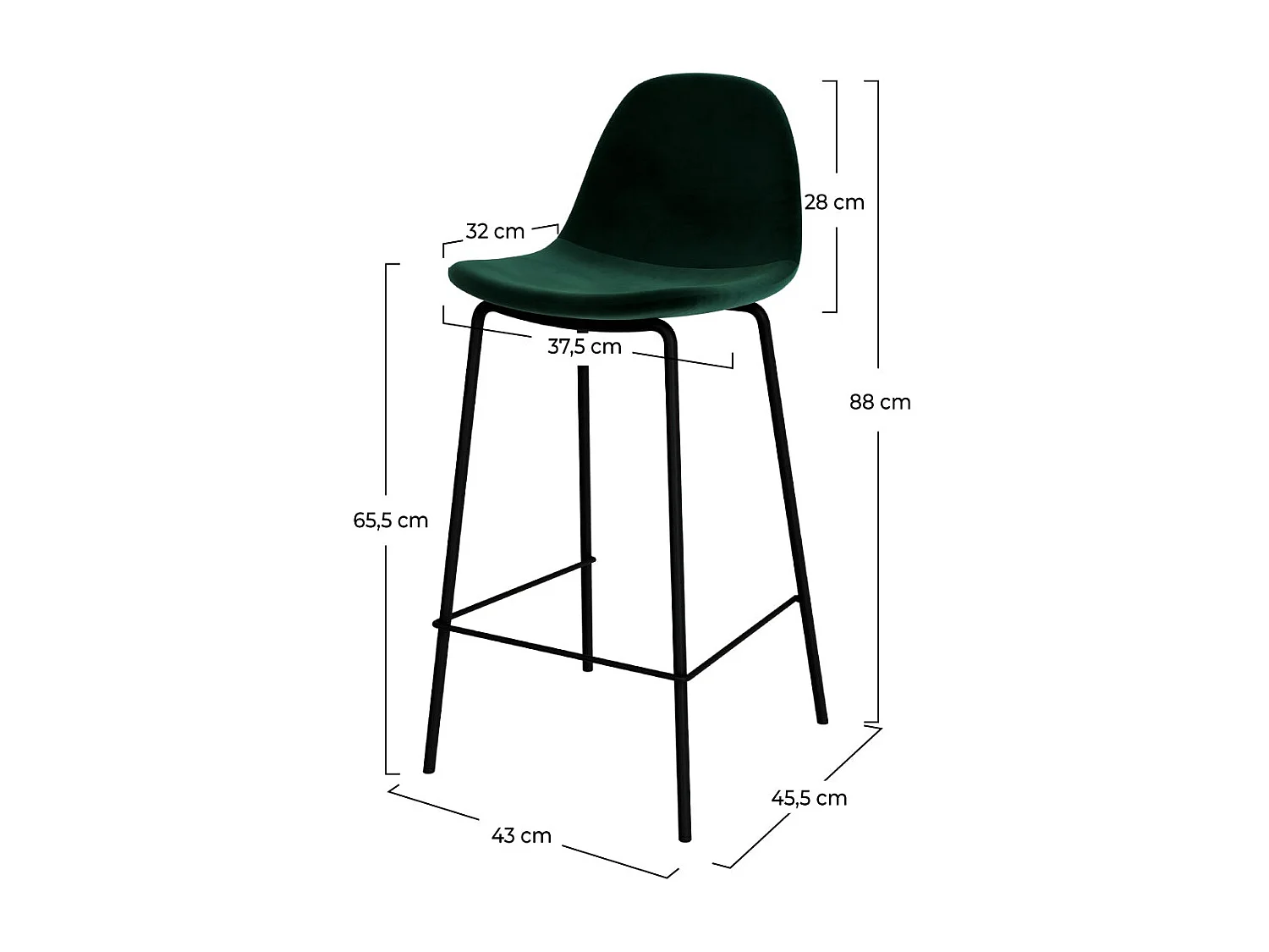 Set de 2 sillas para isla de cocina en terciopelo verde oscuro 65 cm - Henrik