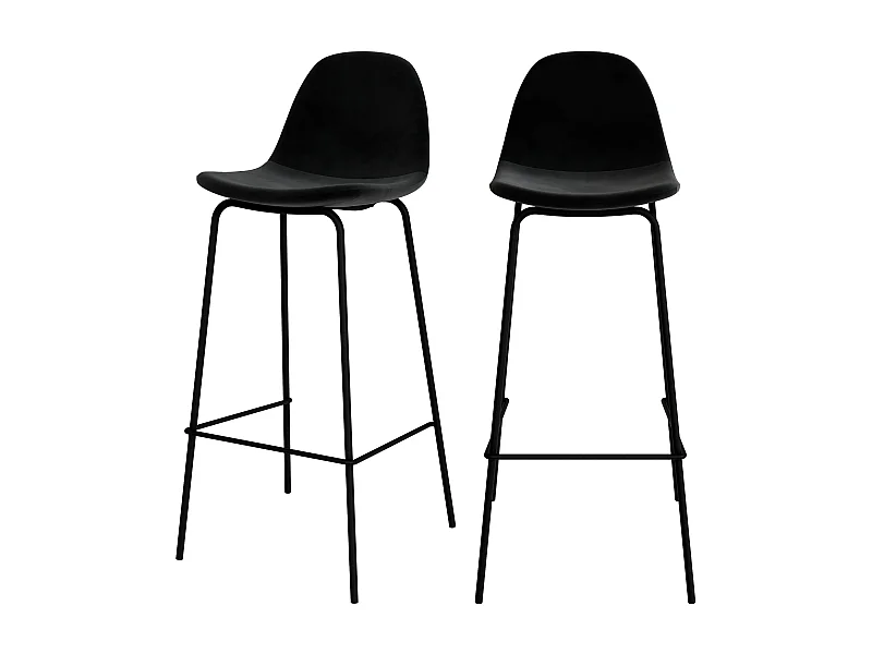 Lot de 2 chaises de bar en velours noir 75 cm - Henrik