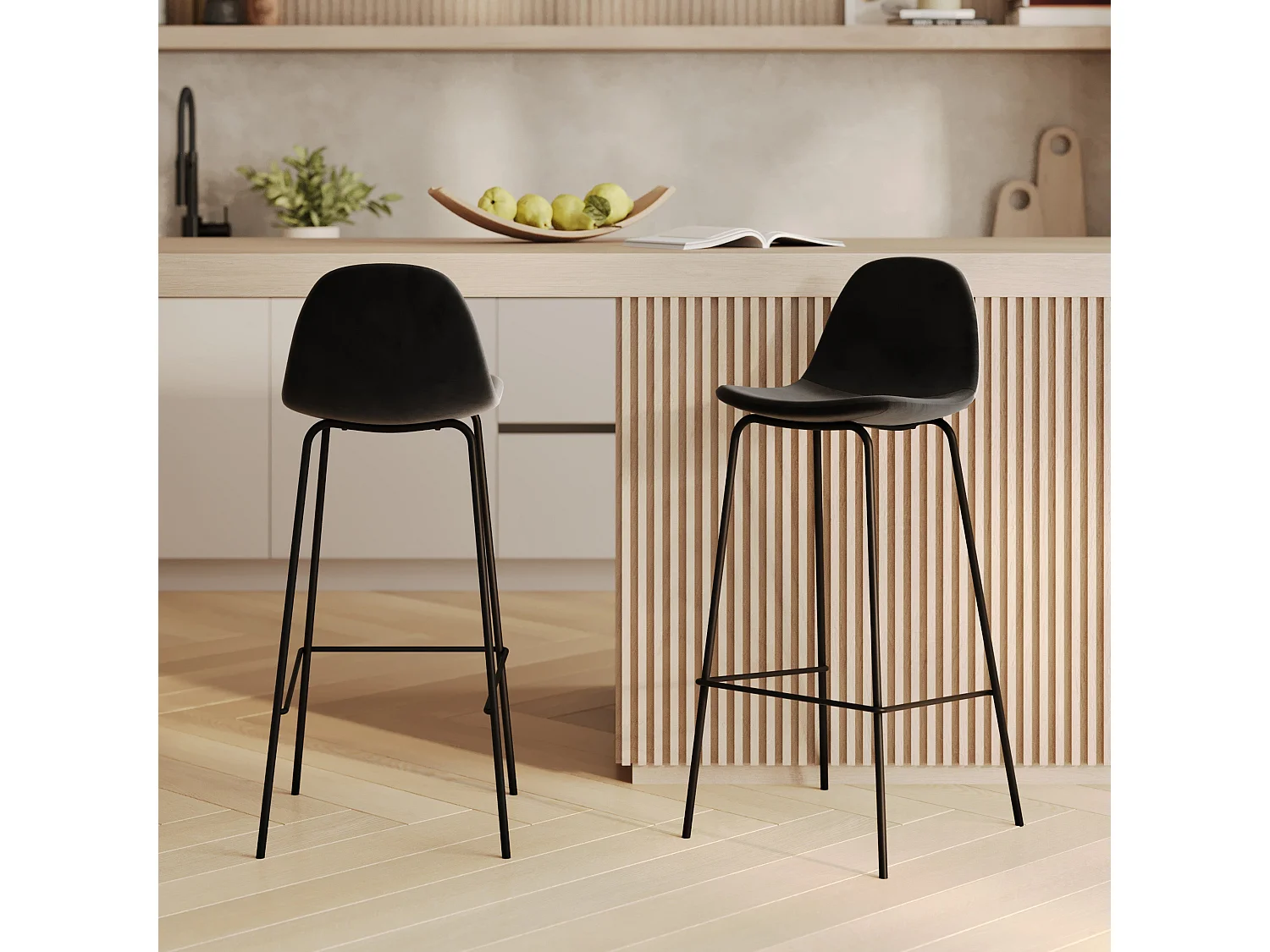 Set de 2 sillas de bar en terciopelo negro 75 cm - Henrik