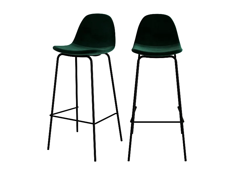 Lot de 2 chaises de bar en velours vert foncé 75 cm - Henrik
