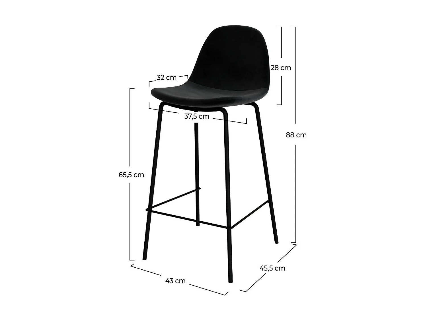 Set de 2 sillas para isla de cocina en terciopelo negro 65 cm - Henrik