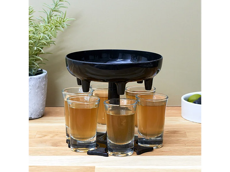 Dystrybutor 6 czarnych kieliszków do drinków 13cm