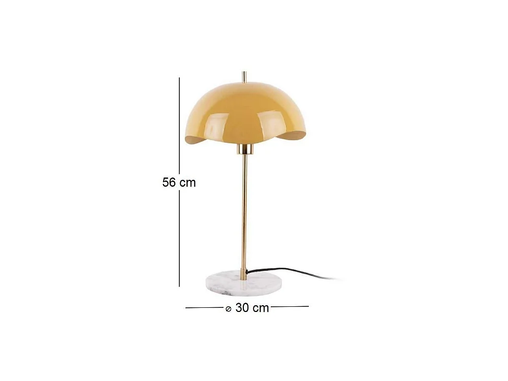 Waved Dome - Lampe à poser en métal et marbre - Jaune moutarde
