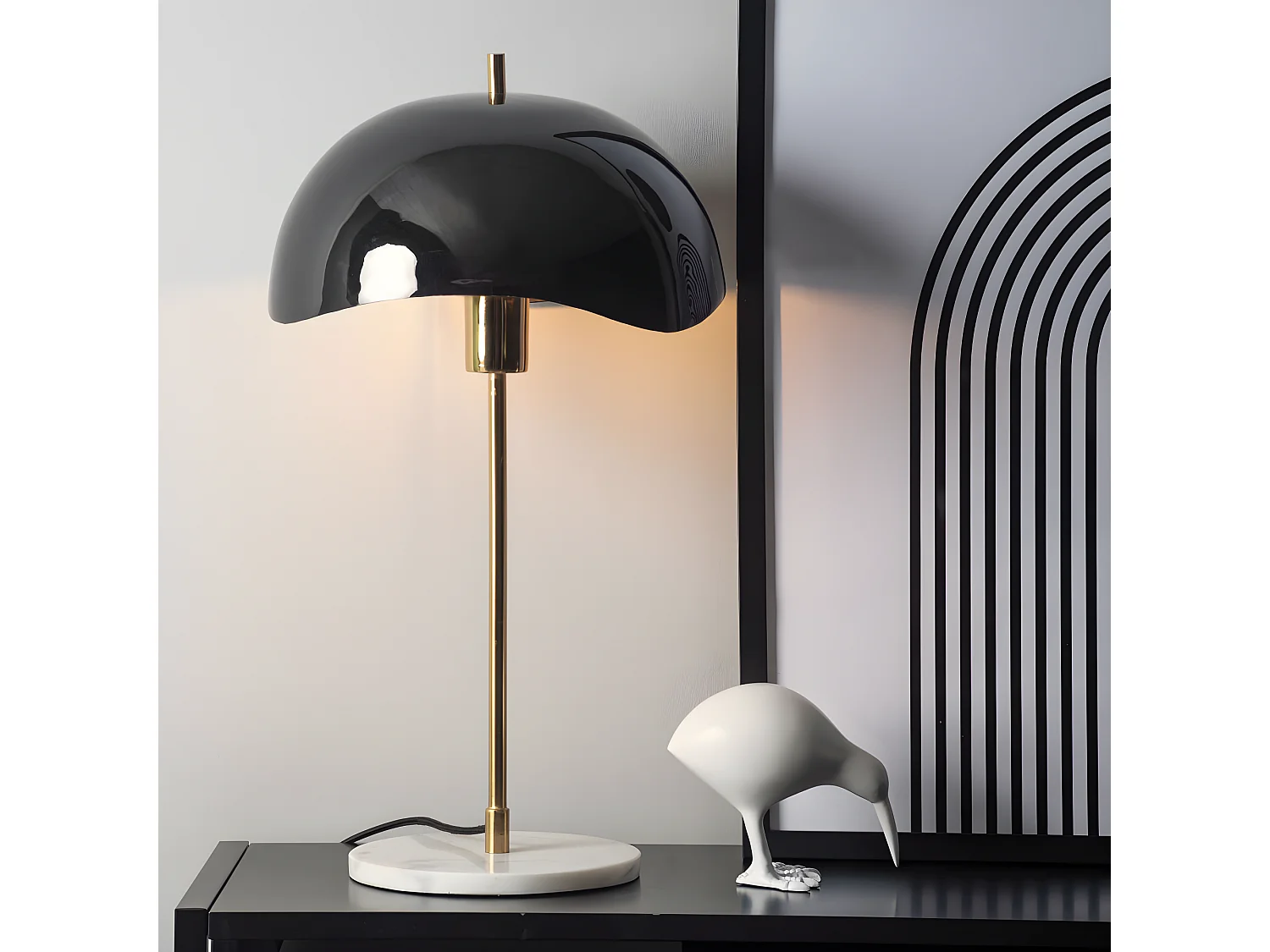 Tischleuchte Waved Dome - Schwarz