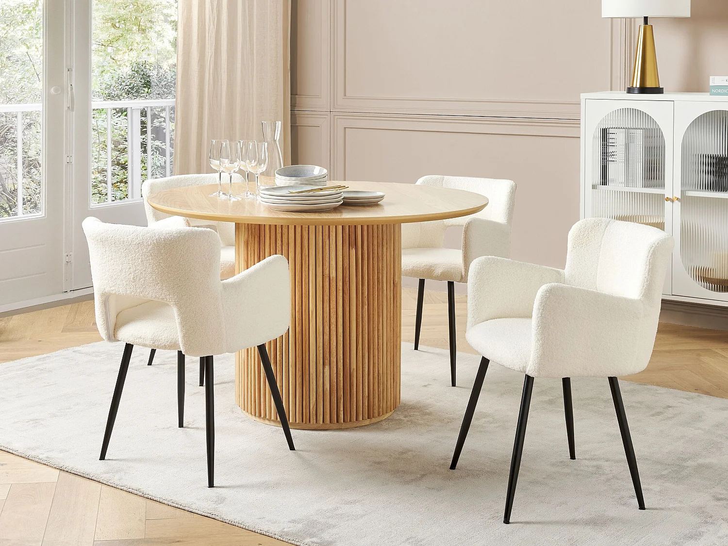 Lot de 2 chaises de salle à manger SANILAC Bouclé Blanc