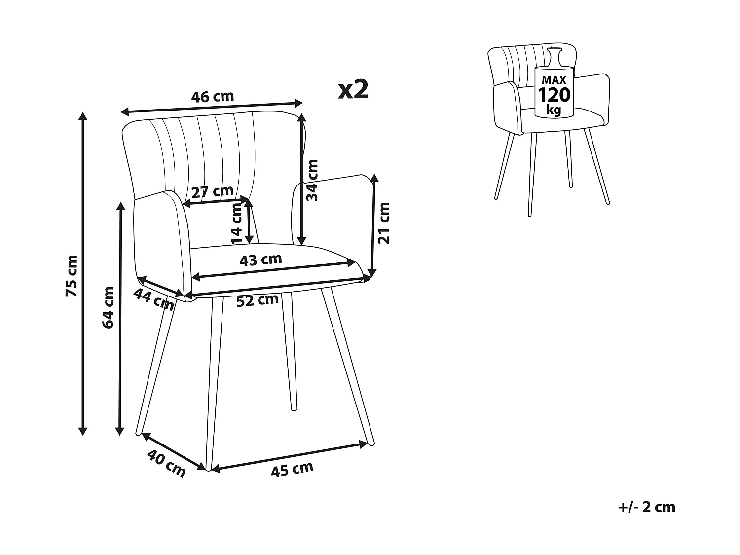 Lot de 2 chaises de salle à manger SANILAC Bouclé Blanc
