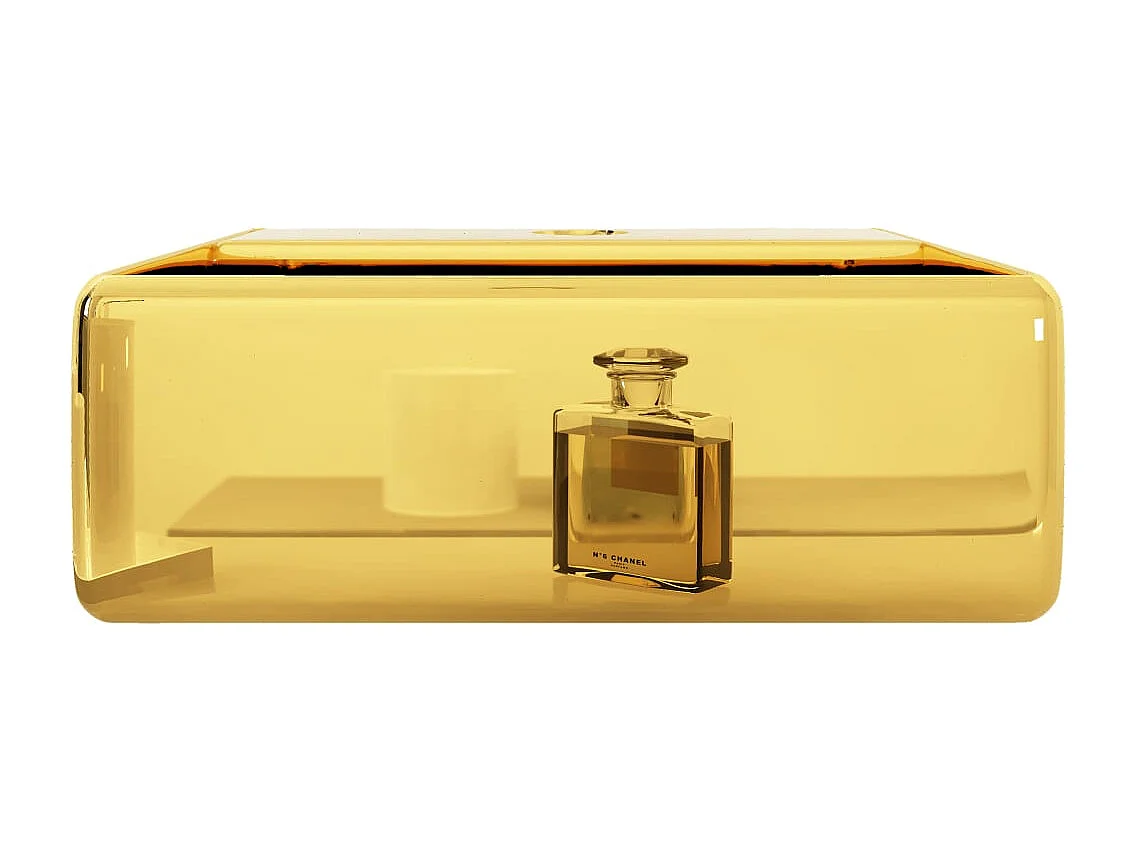 Lavabo con orificio para grifo lavabo sobre encimera baño interior ducha aseo cabina hogar 38 x 30 cm cerámica oro 02_0002593