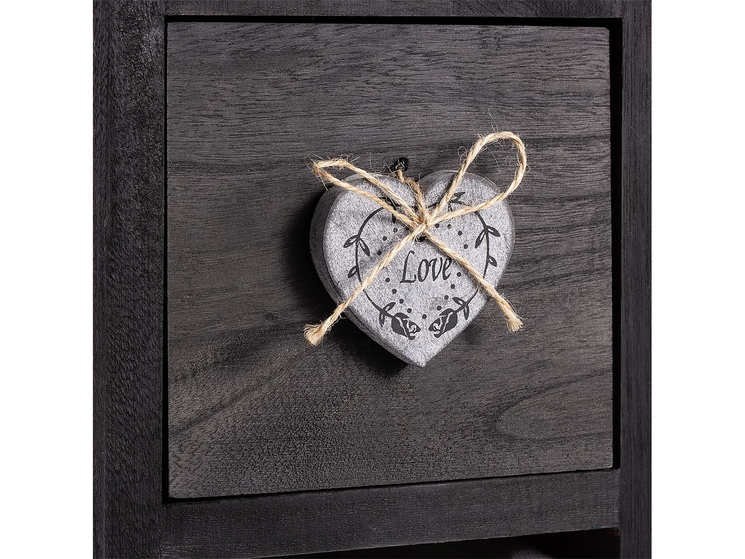 Chiffonnier FLOWER petit meuble avec 1 tiroir et 3 paniers étagère en bois de paulownia noir, style shabby chic vintage rustique