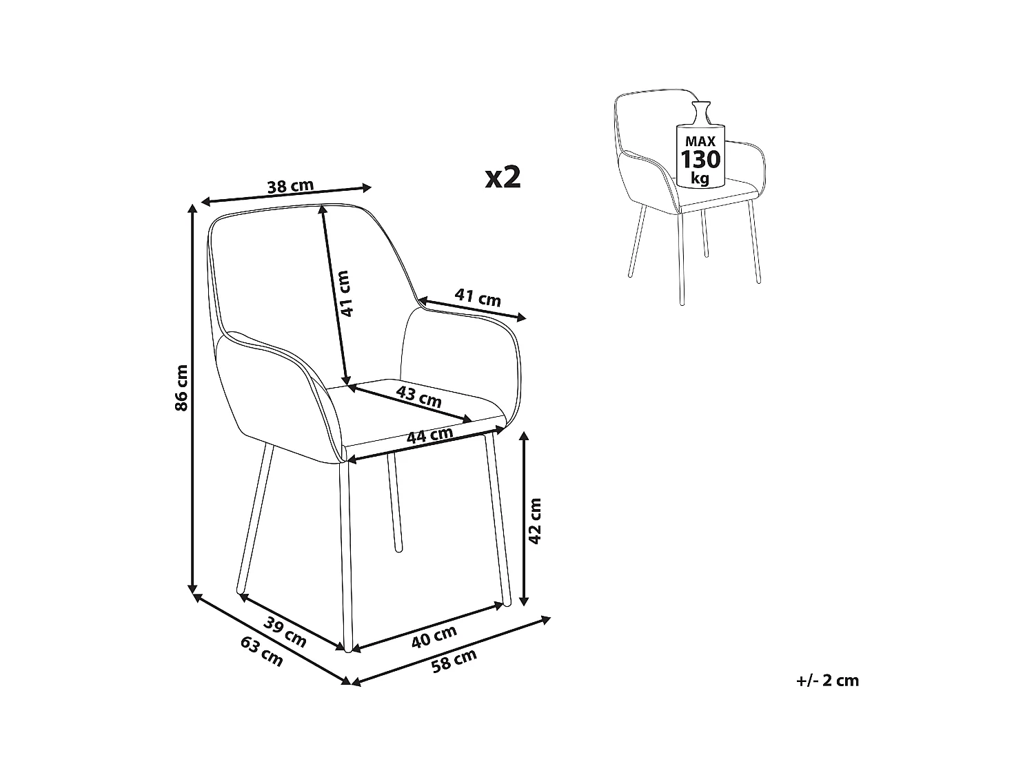 Set van 2 eetkamerstoelen ALDEN Bouclé Wit
