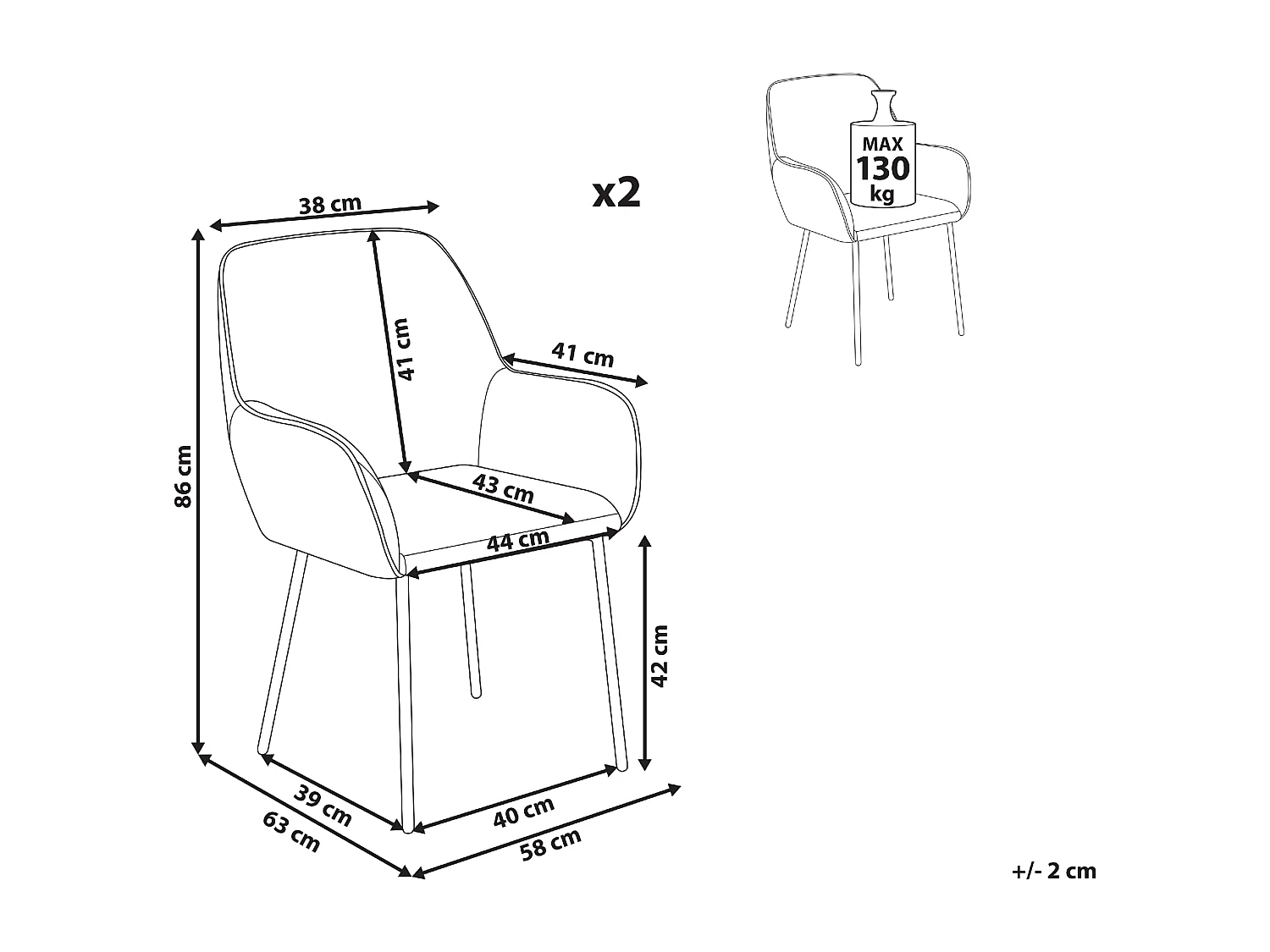 Set van 2 eetkamerstoelen ALDEN Bouclé Wit