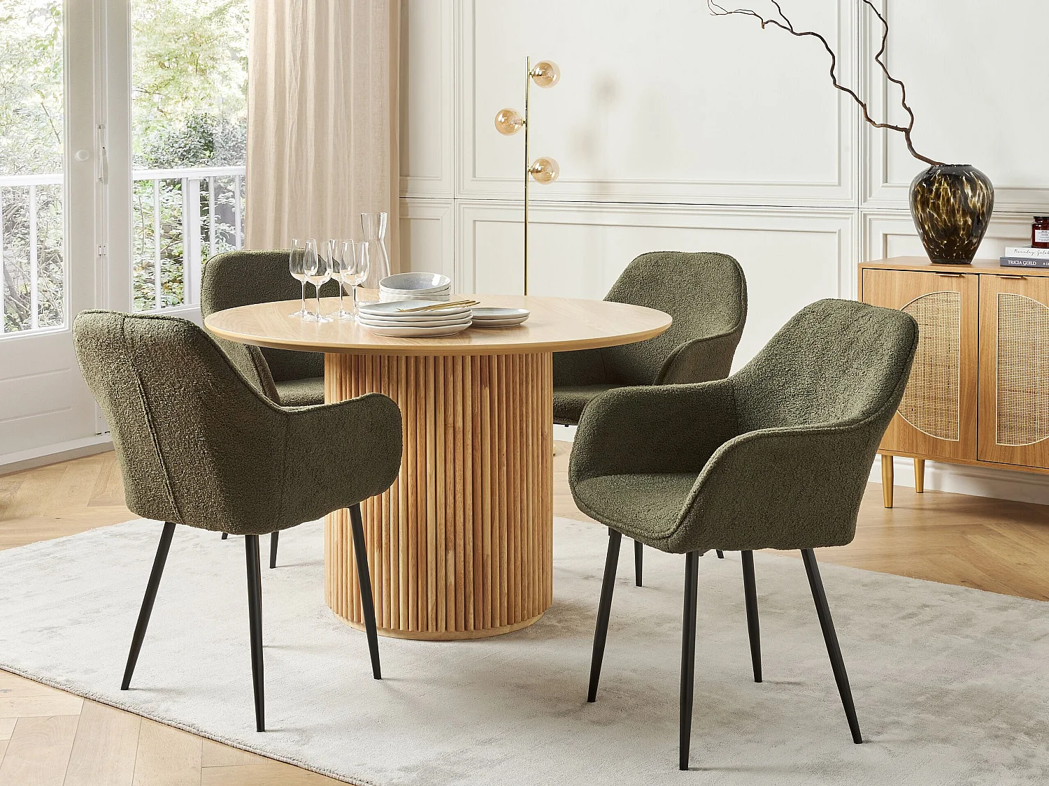 Lot de 2 chaises de salle à manger ALDEN Bouclé Vert foncé