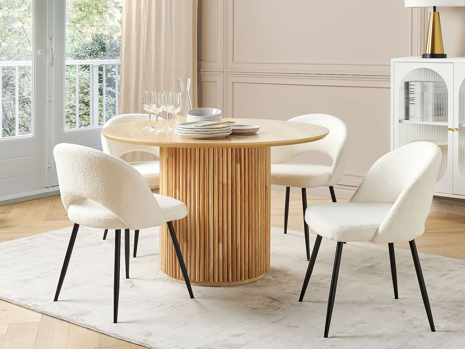 Esszimmerstuhl 2er Set ONAGA II Bouclé Weiss