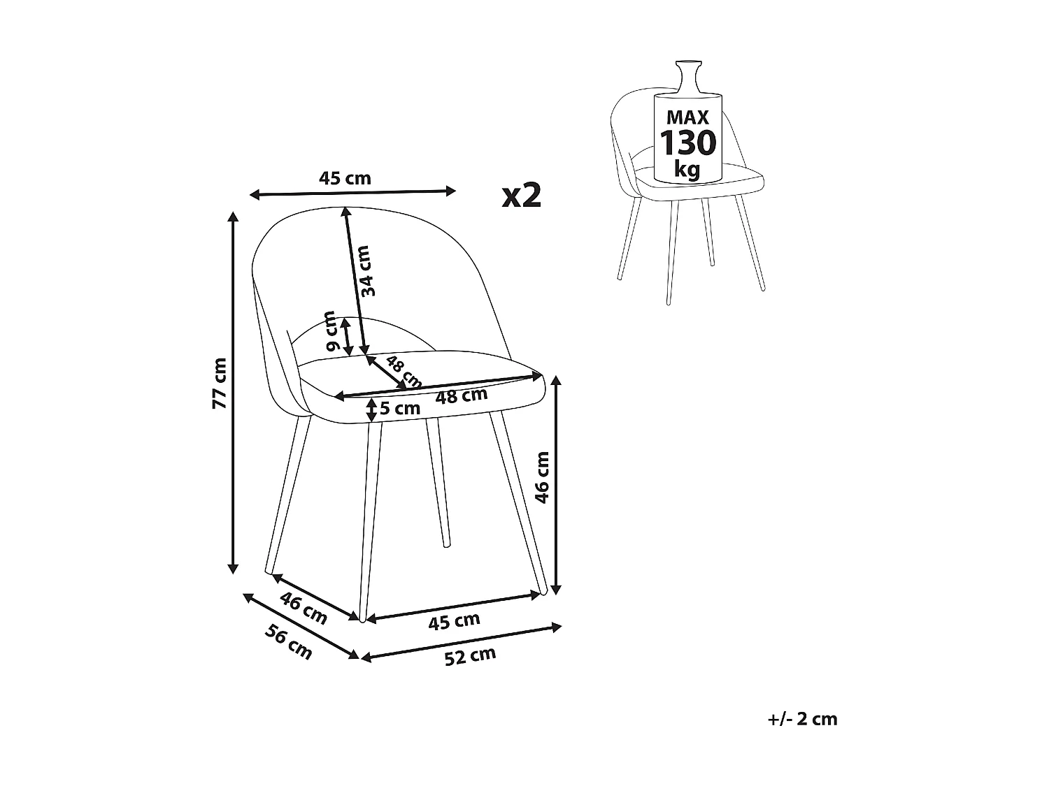 Set van 2 eetkamerstoelen ONAGA Bouclé Wit