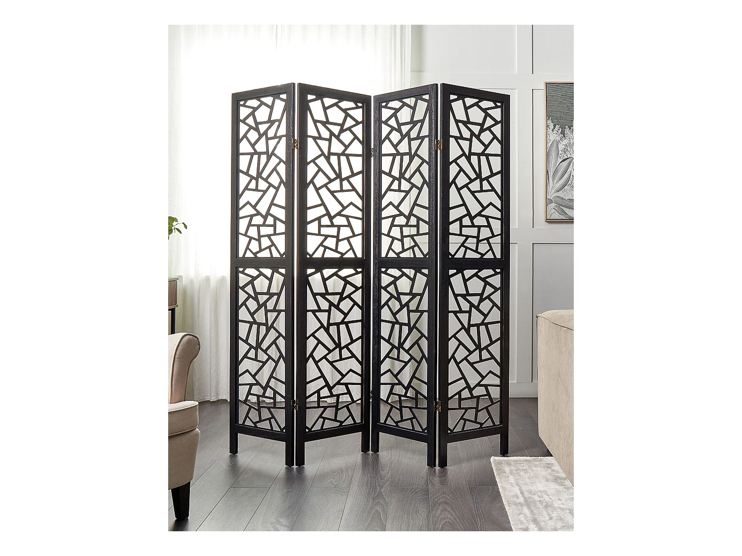 Roomdivider met 4 panelen PIANLARGO Zwart 163 cm 170 cm