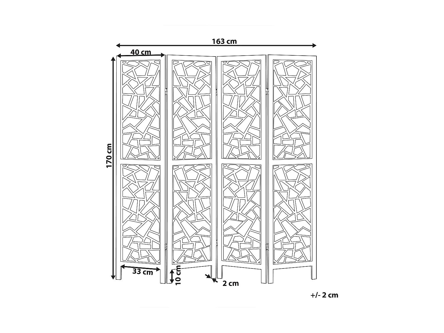Roomdivider met 4 panelen PIANLARGO Zwart 163 cm 170 cm