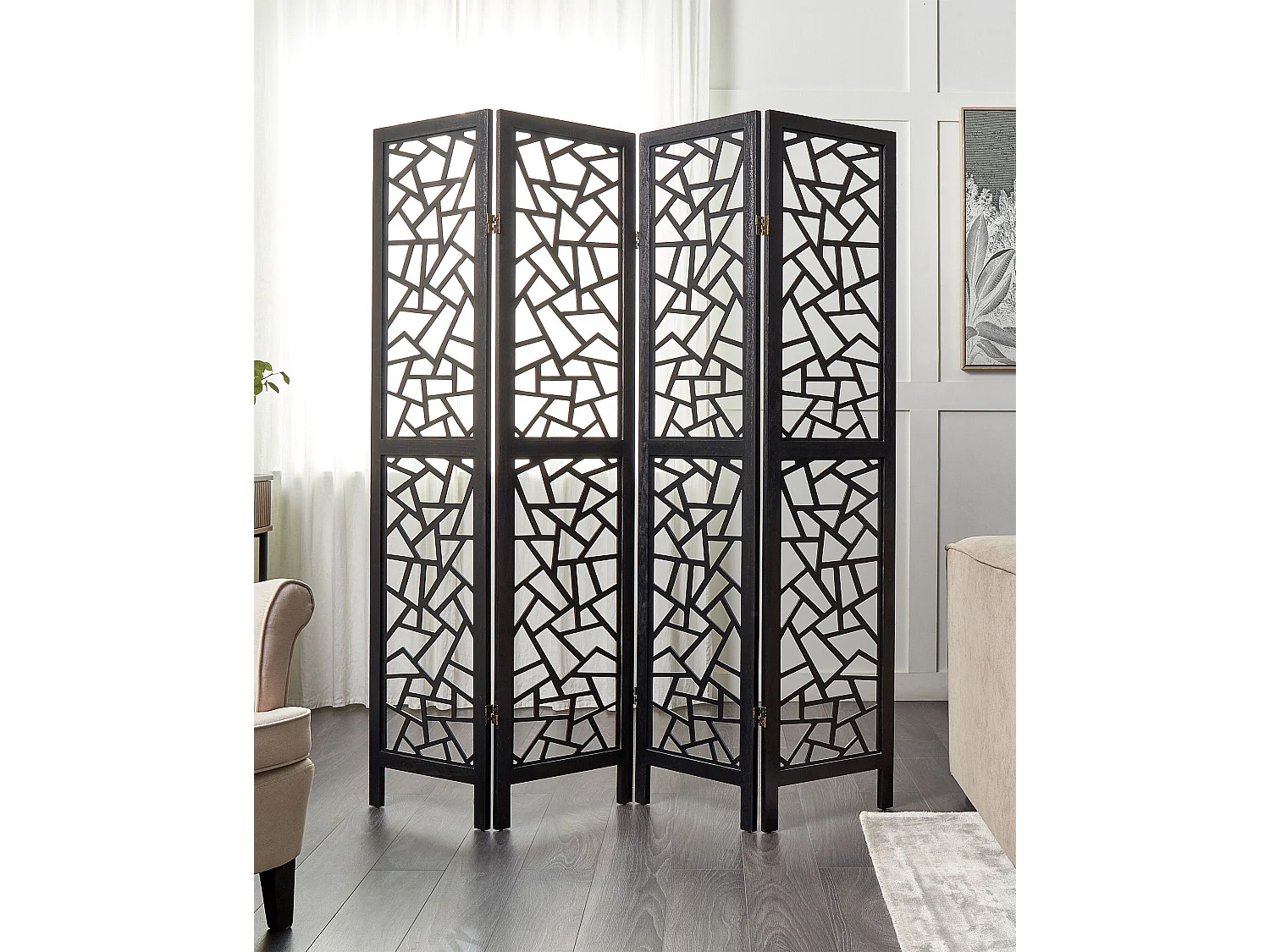 Roomdivider met 4 panelen PIANLARGO Zwart 163 cm 170 cm
