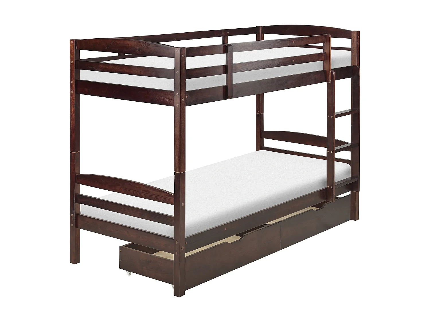 Hochbett mit Schubladen Kiefernholz REGAT 90 x 200 cm Dunkelbraun