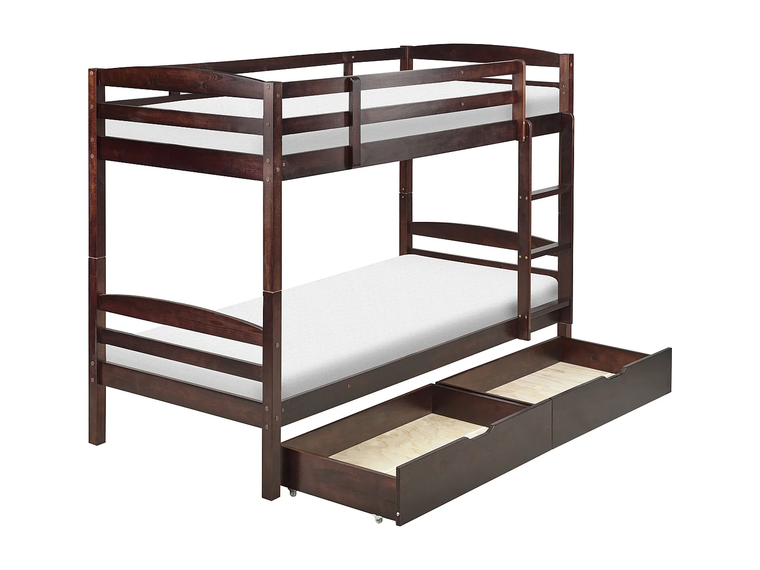 Hochbett mit Schubladen Kiefernholz REGAT 90 x 200 cm Dunkelbraun