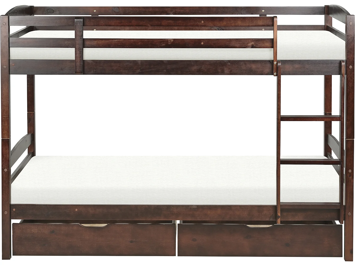 Hochbett mit Schubladen Kiefernholz REGAT 90 x 200 cm Dunkelbraun