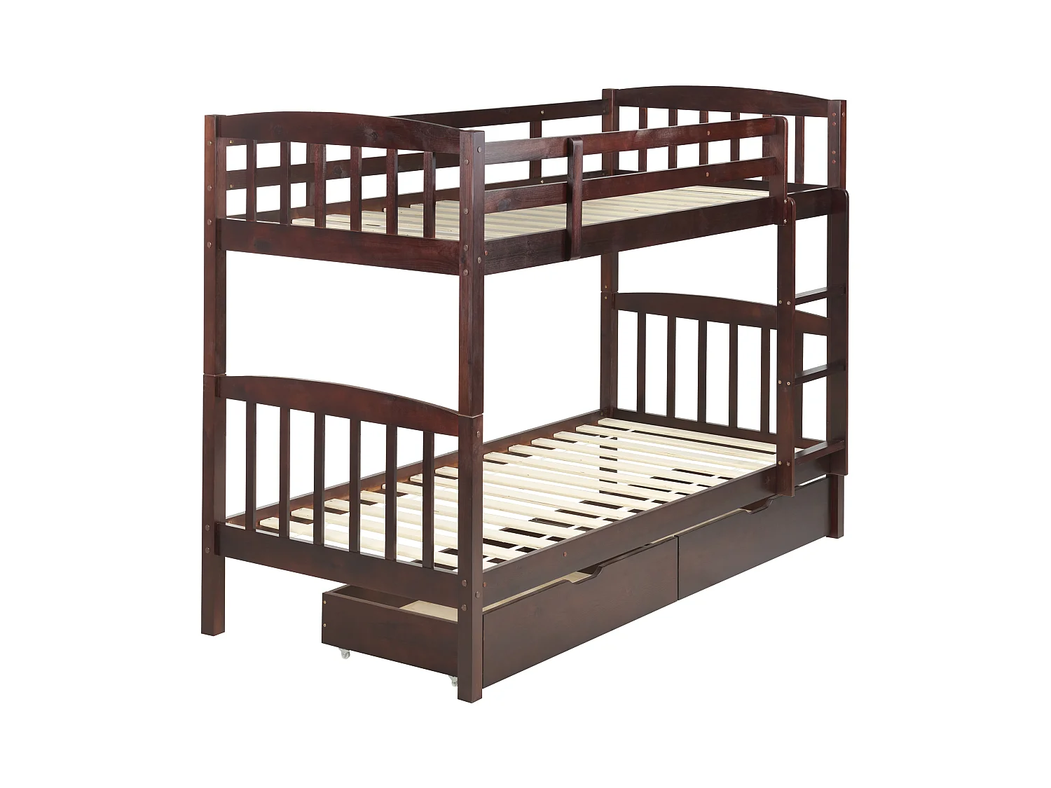 Bunk Bed with Drawers REVIN Pine Wood Dark Brown 90 x 200 cm (EU Single)