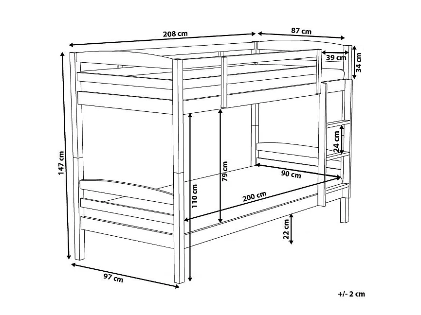 Bunk Bed Pine Wood REGAT 90 x 200 cm (EU Single) Dark Brown