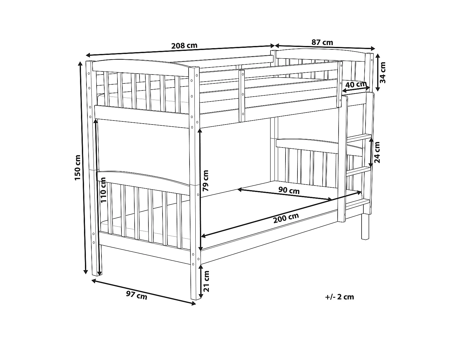 Lit superposé Bois de pin REVIN 90 x 200 cm Marron foncé
