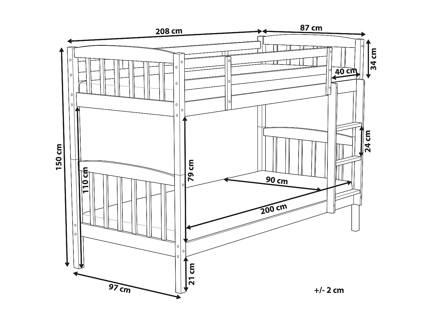 Lit superposé Bois de pin REVIN 90 x 200 cm Marron foncé
