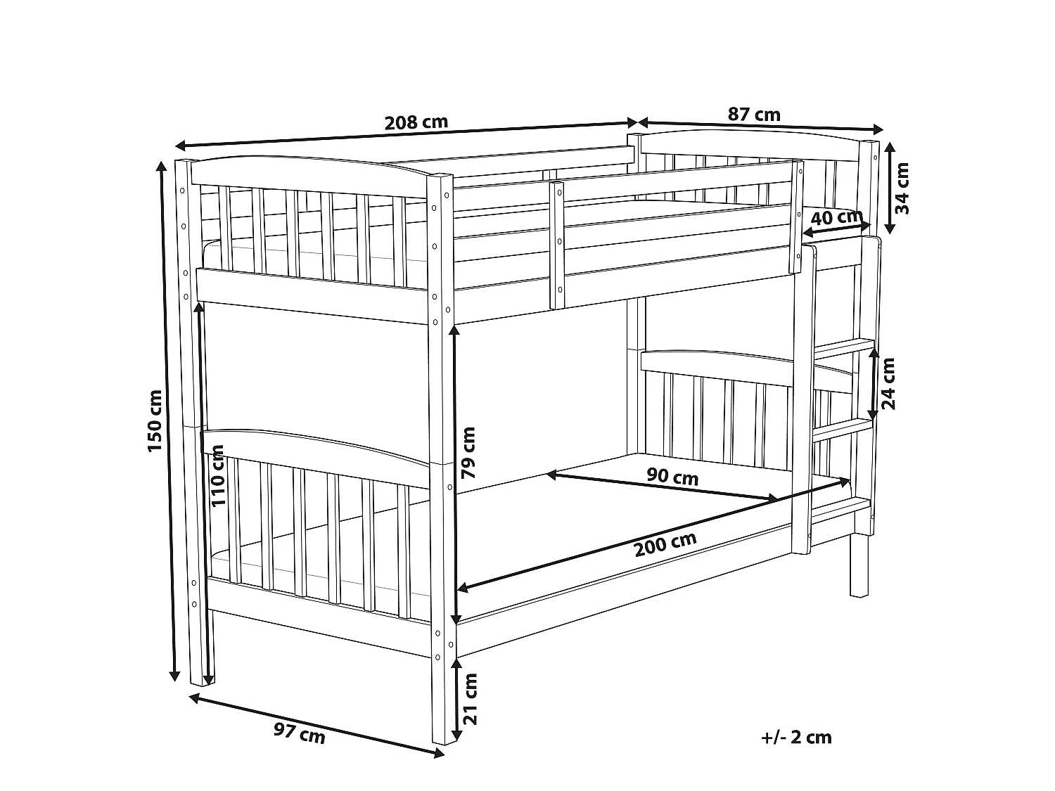 Bunk Bed Pine Wood REVIN 90 x 200 cm (EU Single) Dark Brown
