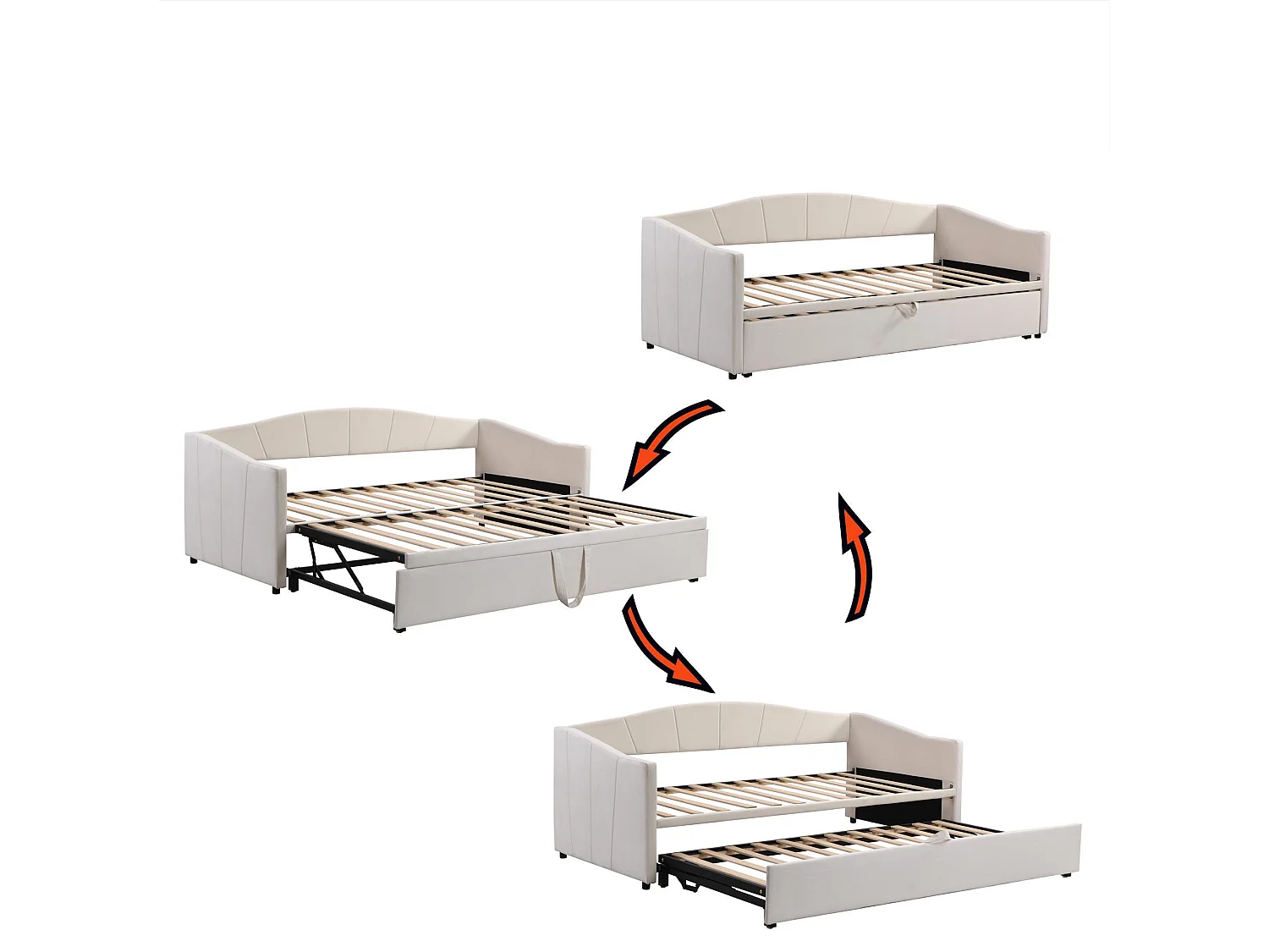 Letto estraibile in velluto 180x200 cm - rete a doghe - beige