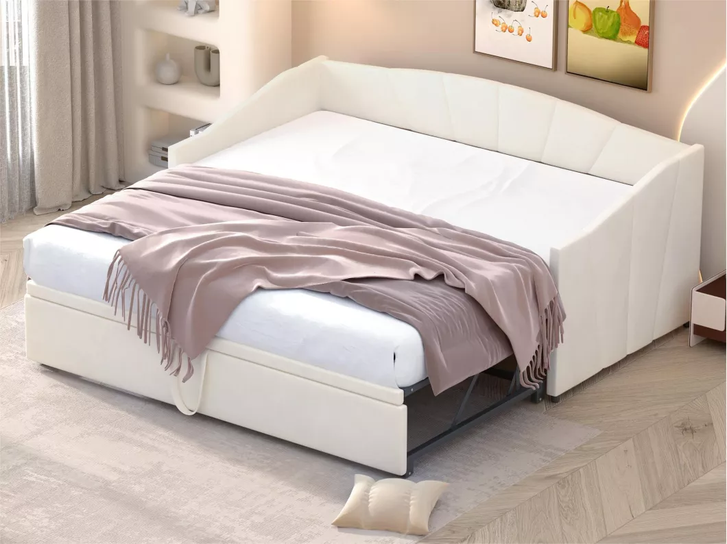 Kauf Unique Ausziehbett aus Samt 180x200cm – Lattenrost – Beige