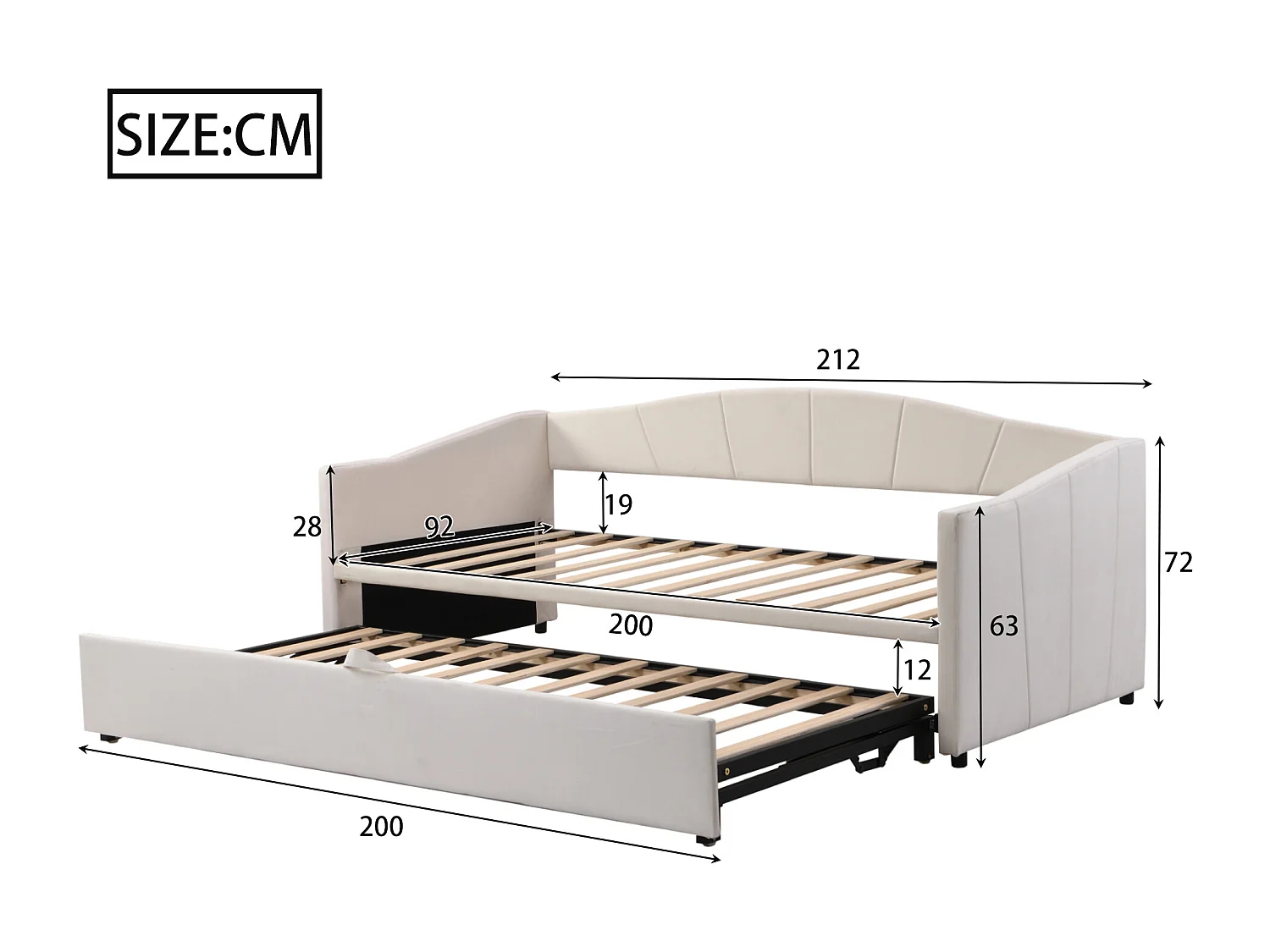 Ausziehbett aus Samt 180x200cm – Lattenrost – Beige
