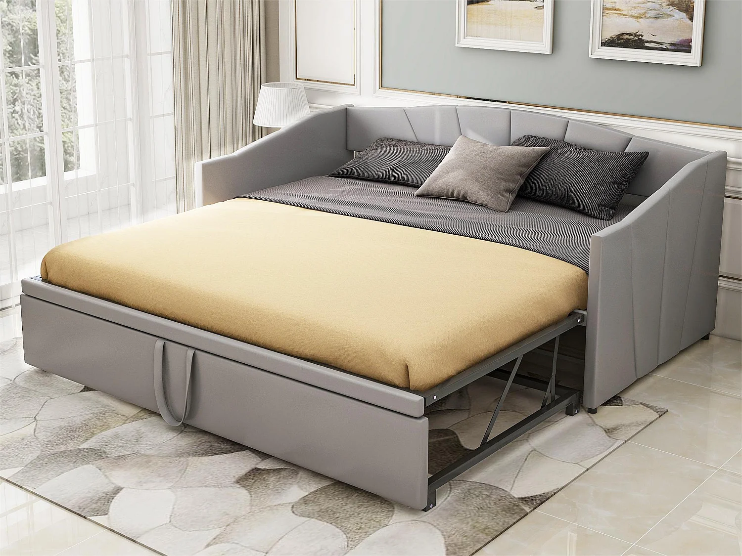 Fluwelen onderschuifbed 180x200 cm - lattenbodem - grijs