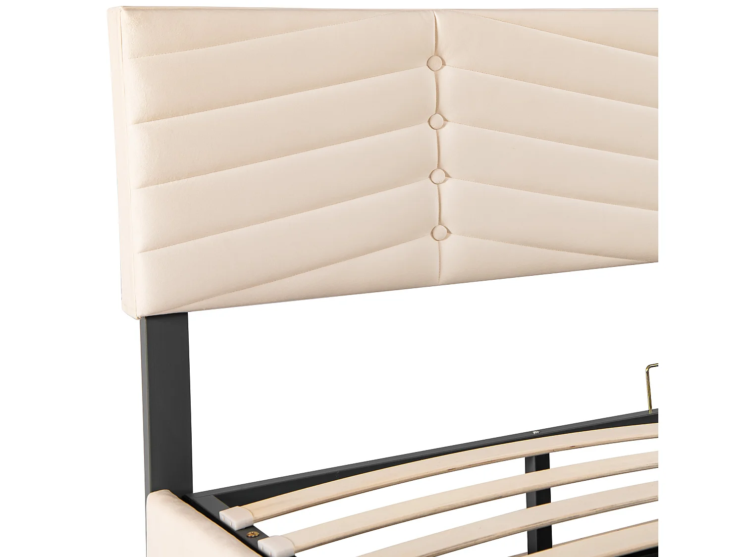 Cama contenedor de terciopelo con somier de láminas + cabecero ajustable - 160x200cm - Beige