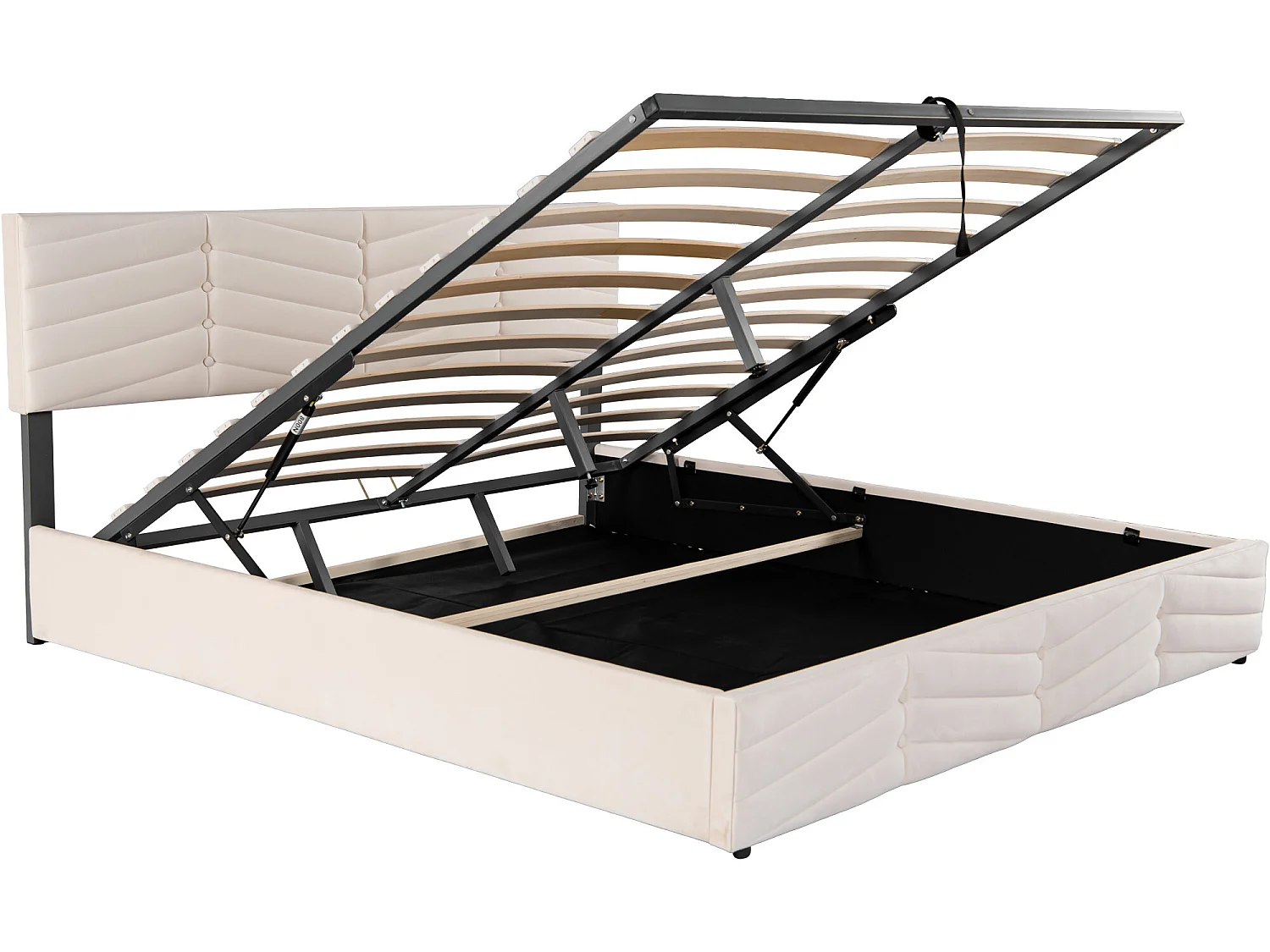 Fluwelen opbergbed met lattenbodem + verstelbaar hoofdeinde - 160x200cm - Beige
